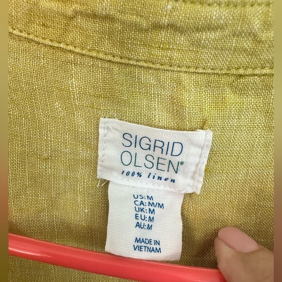 Sigrid Olsen 100% Linen Lightweight Yellow Green Tunic Blouse Sz M Summer Core - Picture 3 of 8